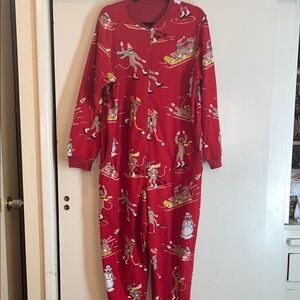 Nick & Nora Red Fleece Pajama Onesie with Playful Print size large